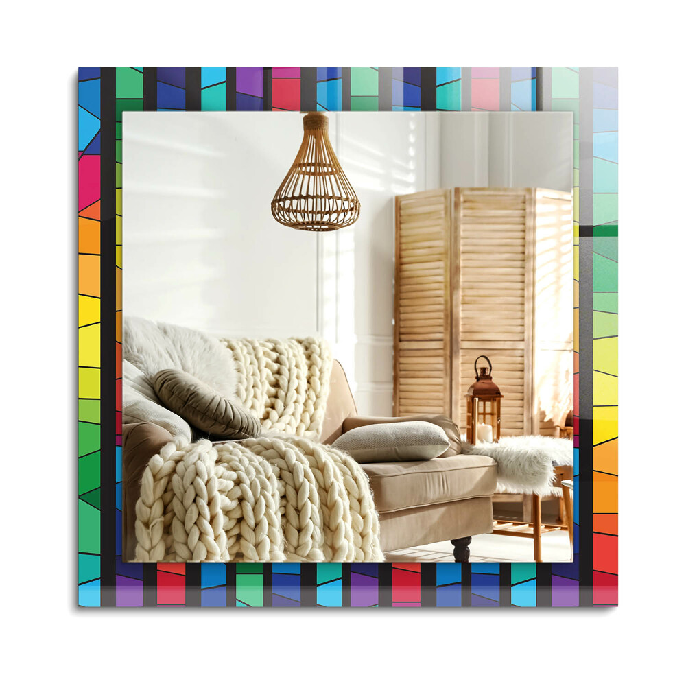 Téglalap tükör díszítéssel Színes ólomüveg csíkok