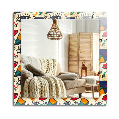 Téglalap tükör díszítéssel Szem száj formák