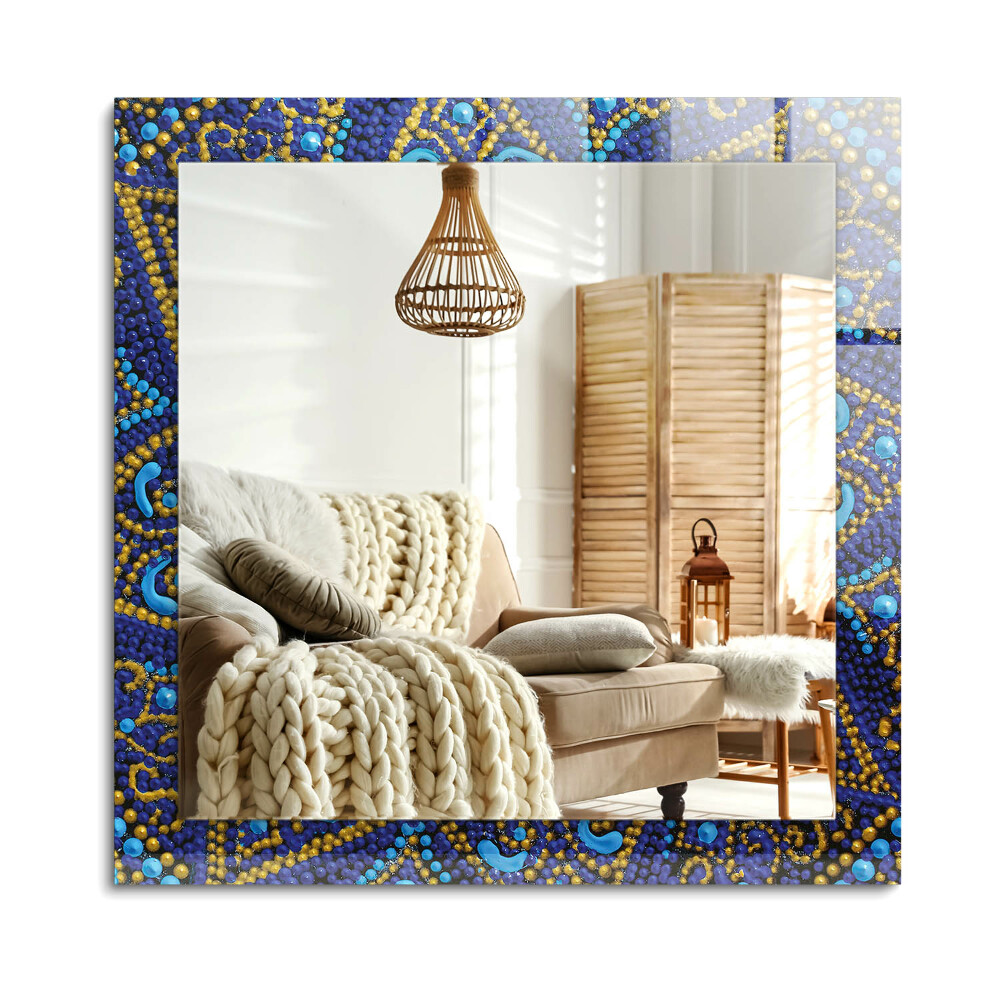 Téglalap tükör díszítéssel Kék pöttyös mandala