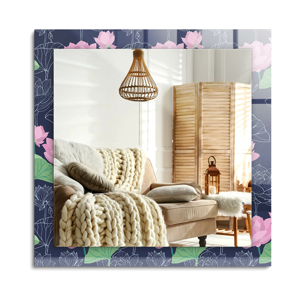 Téglalap tükör díszítéssel Rózsaszín lótuszvirág