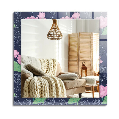 Téglalap tükör díszítéssel Rózsaszín lótuszvirág