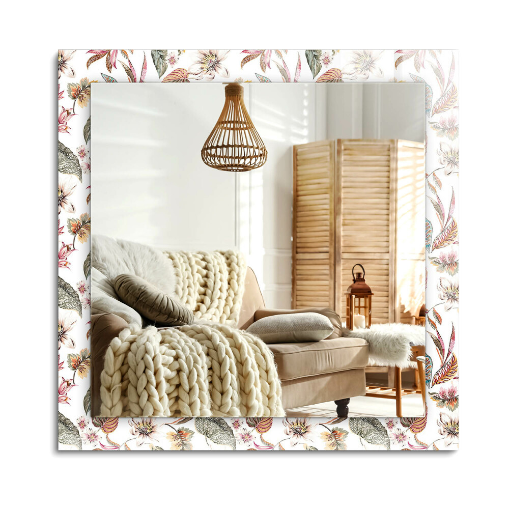 Téglalap tükör díszítéssel Virágok és levelek