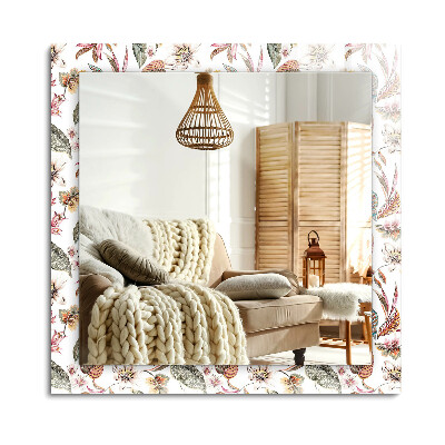 Téglalap tükör díszítéssel Virágok és levelek