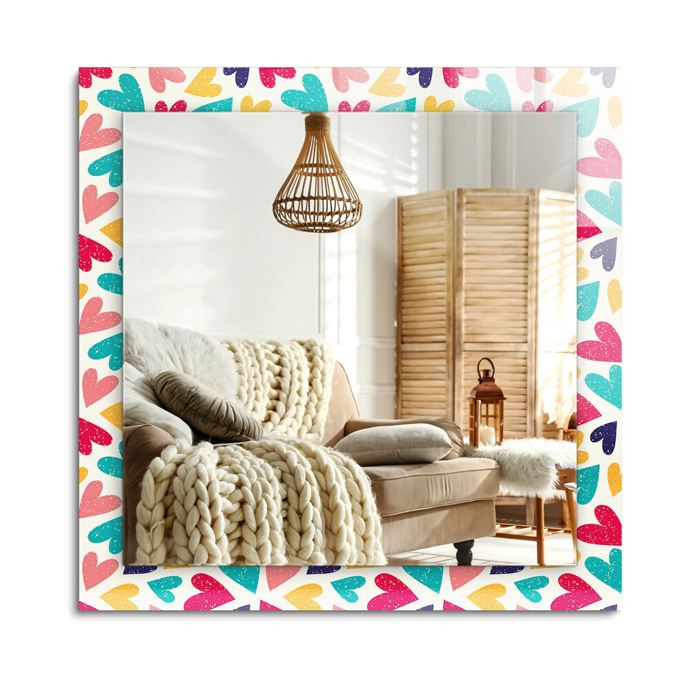 Téglalap tükör fali dísz Színes szívek minta