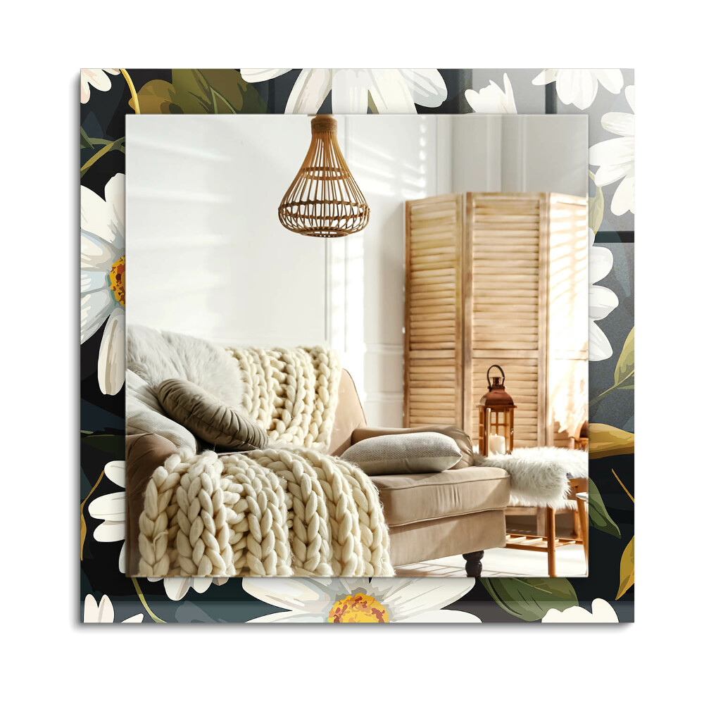 Téglalap tükör fali dísz Fehér százszorszép levelek