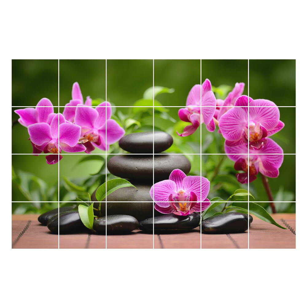 Öntapadós csempe matrica Kövek és orchidea virágok