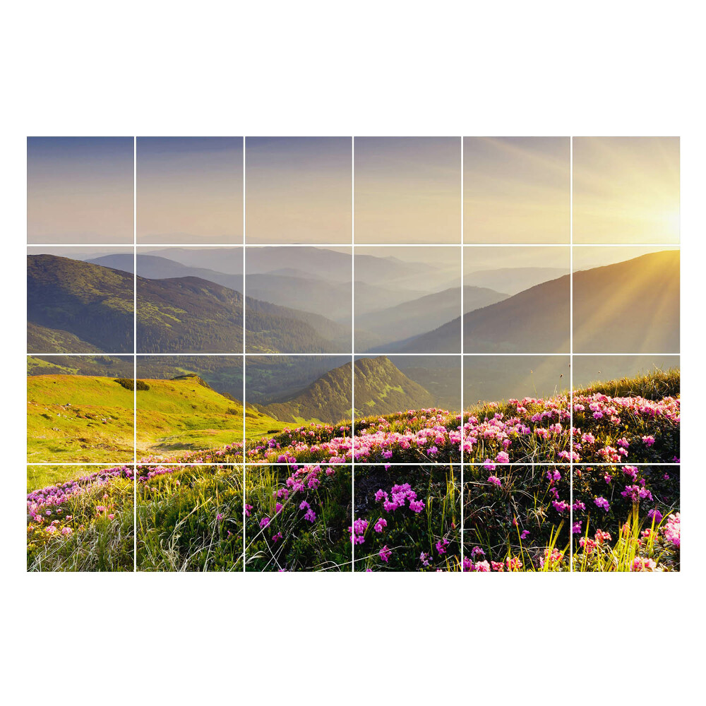 Csempe matrica Hegyi táj virágokkal