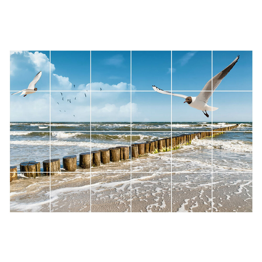 Csempe matrica Tengeri táj madarak
