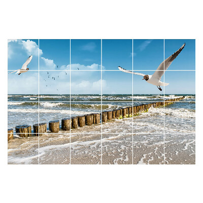 Csempe matrica Tengeri táj madarak