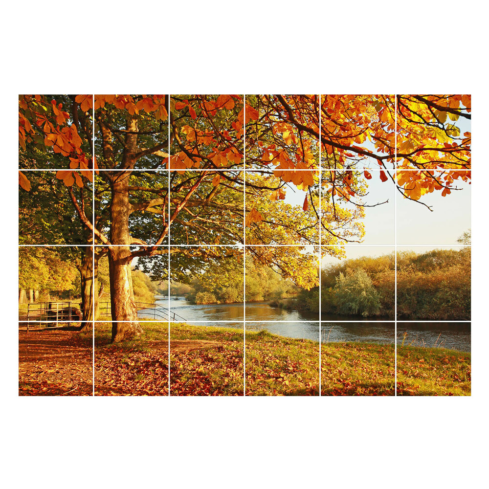 Öntapadós csempe matrica Őszi táj a folyó mellett