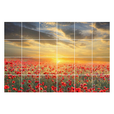 Öntapadós csempe matrica Virágos táj naplementekor