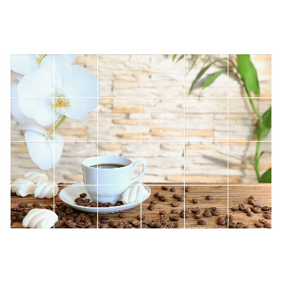 Csempe matrica Kávé orchidea virággal