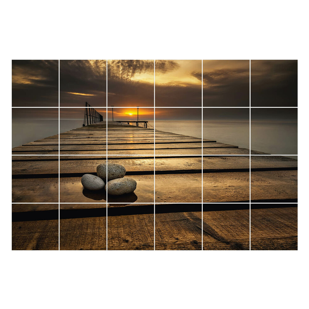 Csempe matrica Pier a víz felett naplementekor