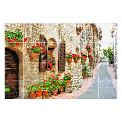 Csempe matrica Egy hangulatos utca virágokkal