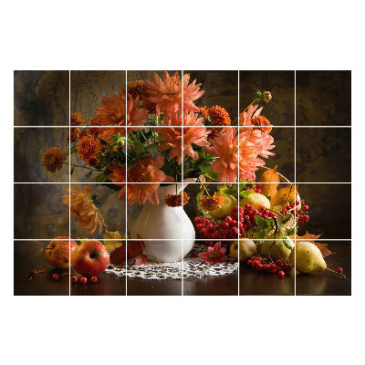 Öntapadós csempe matrica Virágok és gyümölcsök elrendezésben