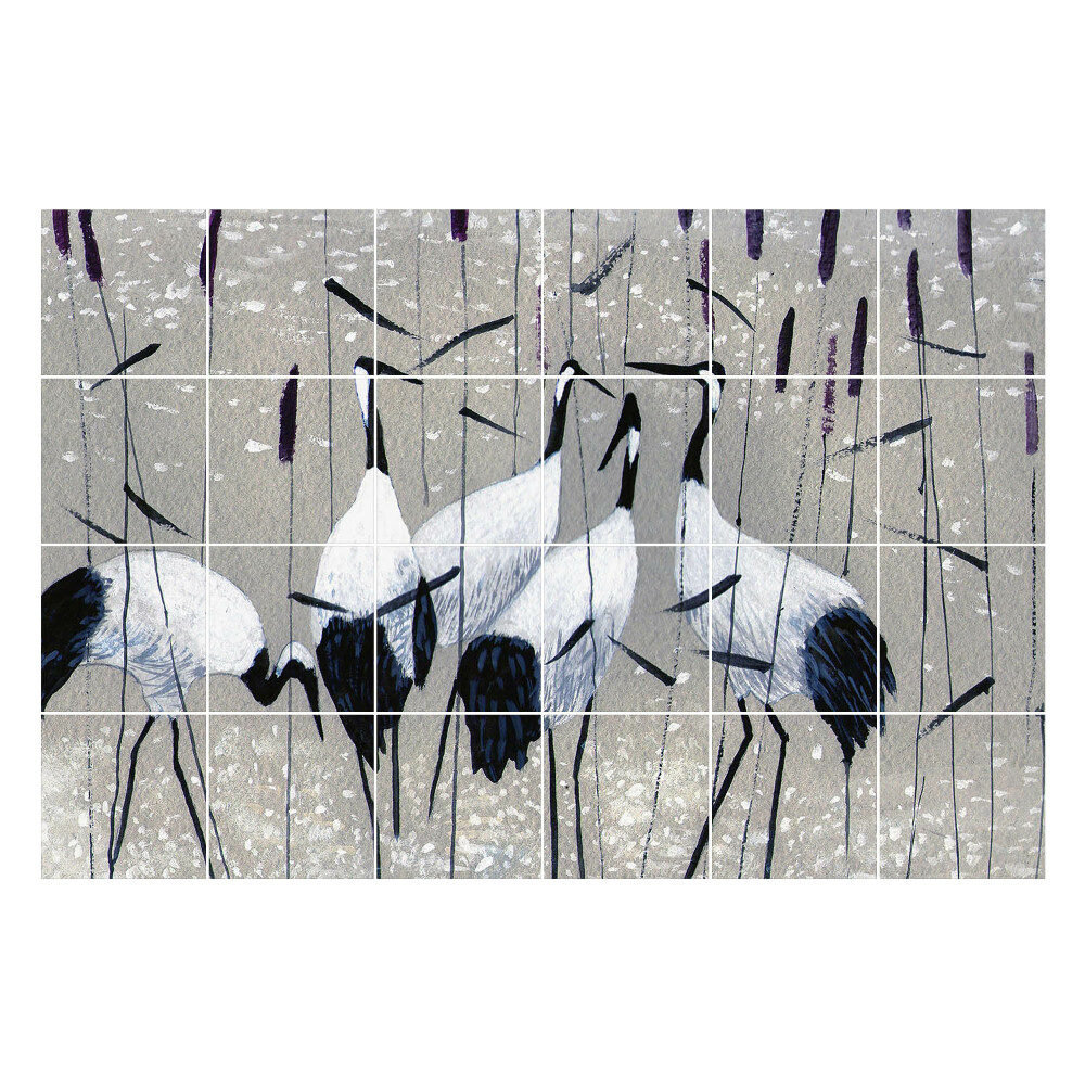 Öntapadós csempe matrica Madárcsapat a fűben