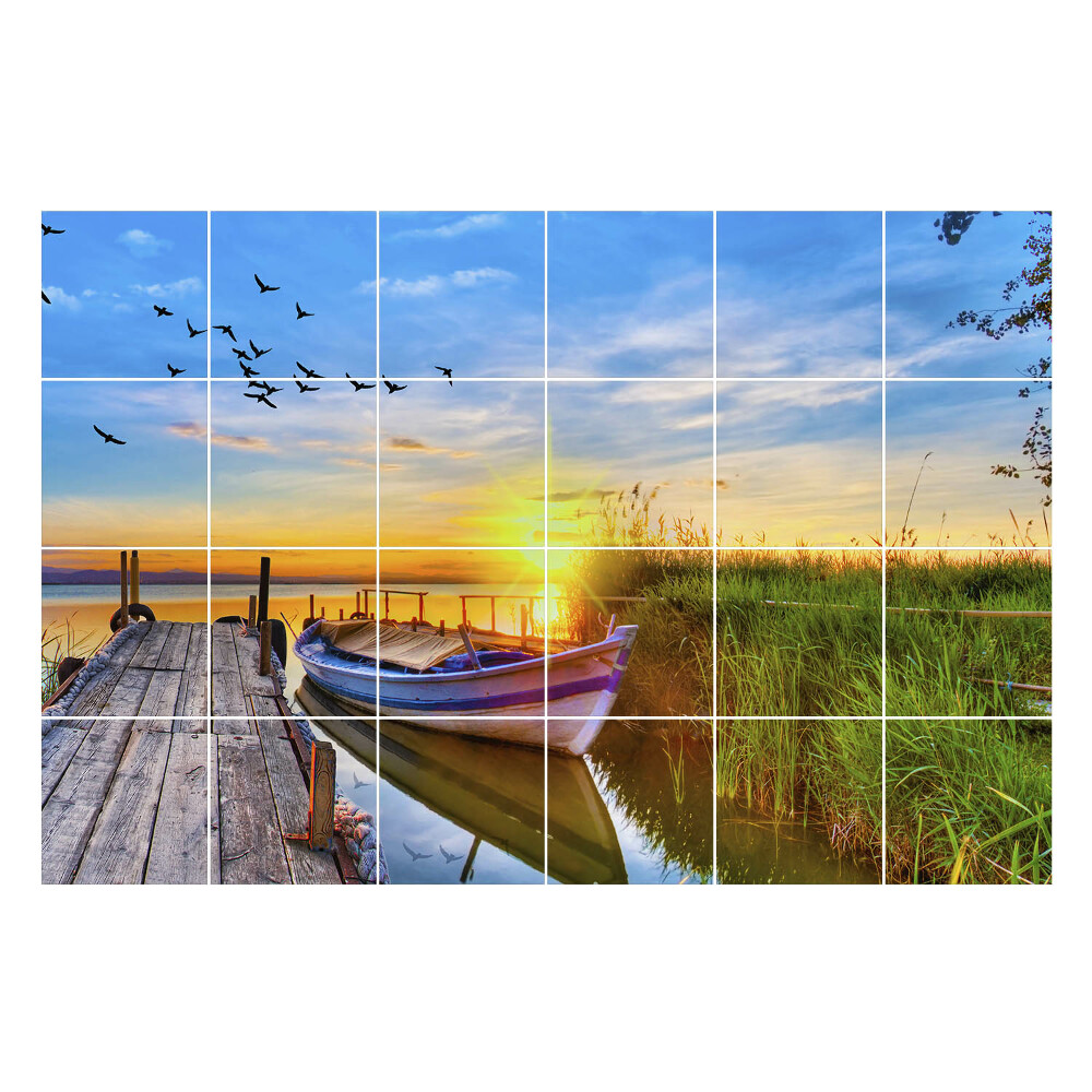 Öntapadós csempe matrica Naplemente a víz felett