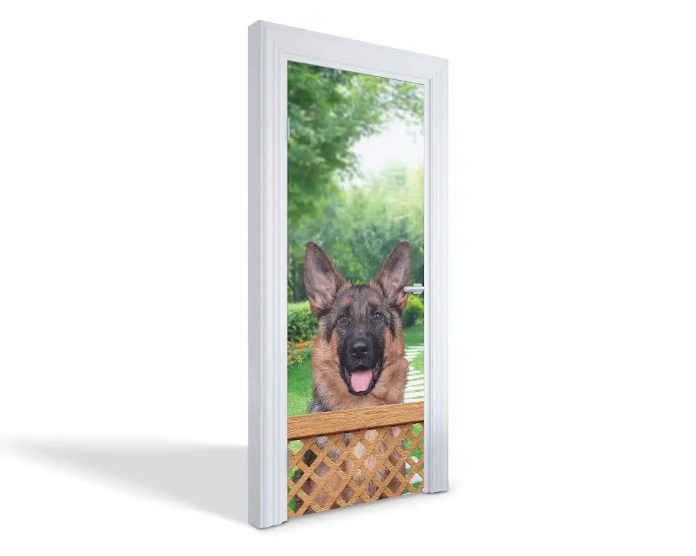 Naklejka na drzwi samoprzylepna Szczęśliwy owczarek niemiecki