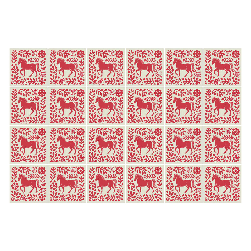 Öntapadós csempe matrica Népi minta lovakkal