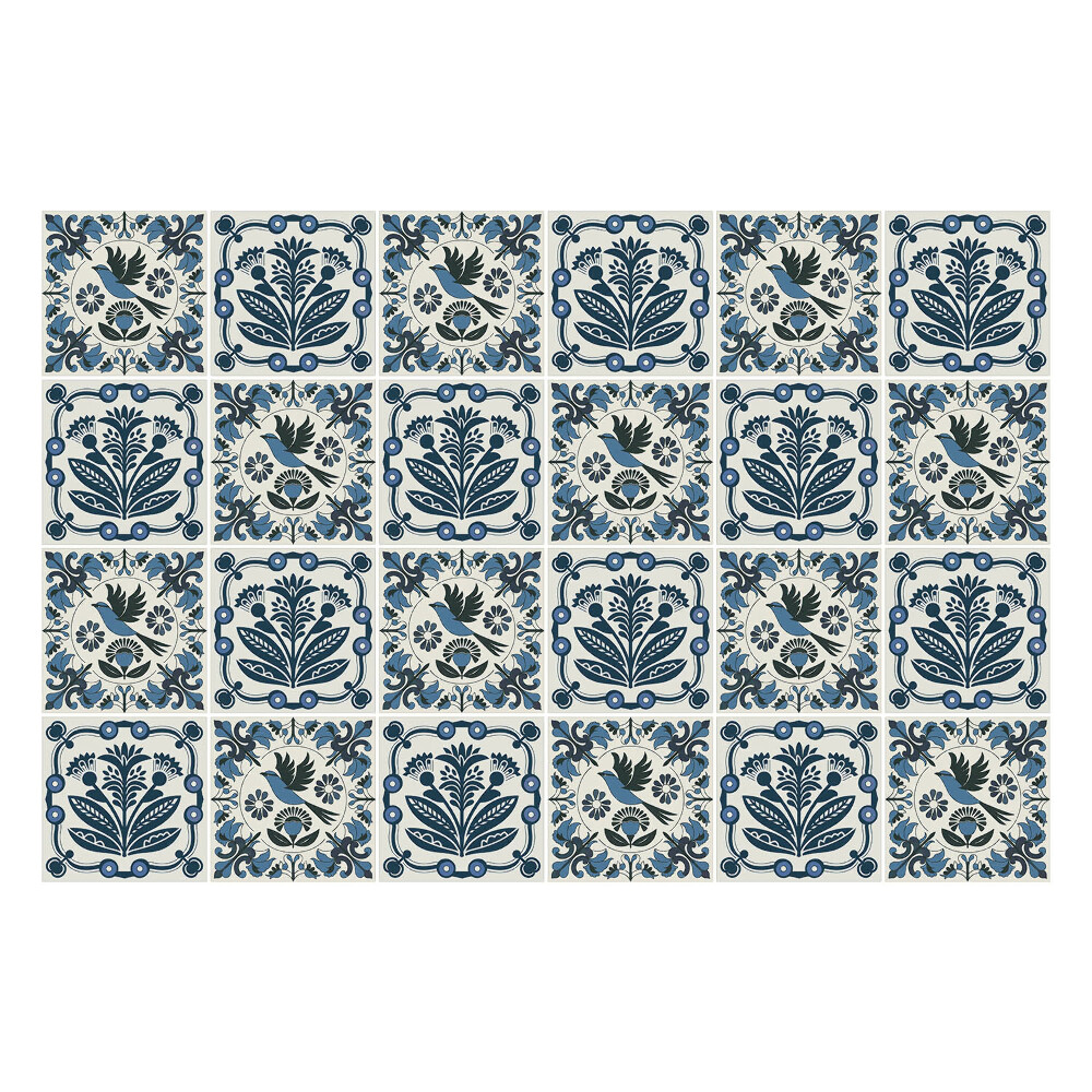 Öntapadós csempe matrica Természet virágok és madarak