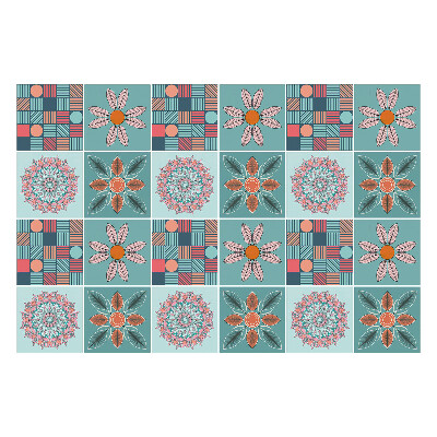 Öntapadós csempe matrica Virágos és geometrikus motívumok