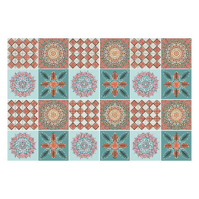 Csempe matrica Virágos mandalák egy rácsban