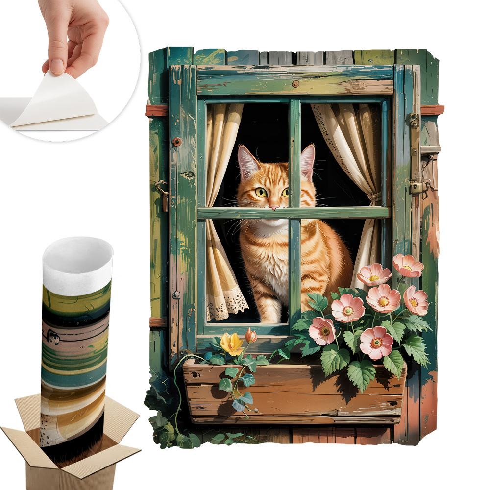 Dekoratív ablak falmatrica 75x100 Cica az ablakban