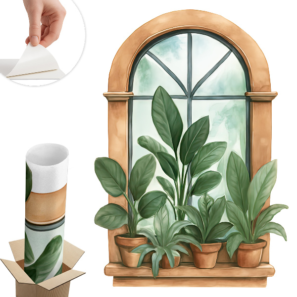 Dekoratív ablak falmatrica 91x130 Ablakba ültetett növények.