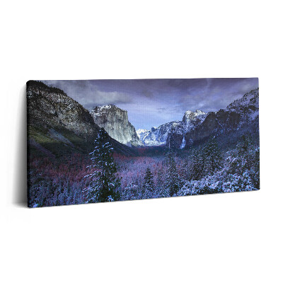 Vászonfotó 100x50 Téli táj hegyekkel és erdőkkel