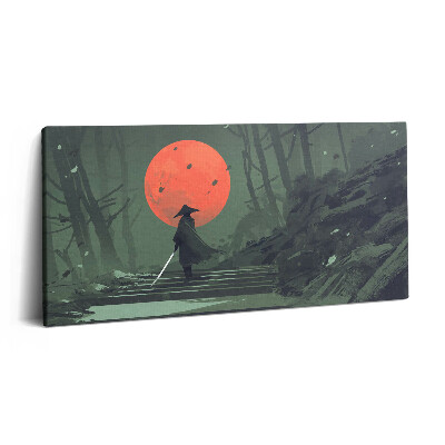 Vászonfotó 100x50 Szamurájok az erdőben és a hold éjszaka