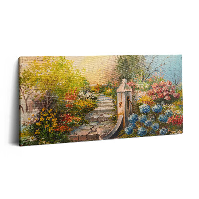 Vászonfotó 100x50 Olaj kompozíció - kő lépcsőfokok egy erdőben