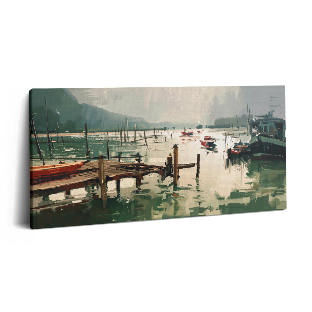 Vászonfotó 100x50 Digitális illusztráció halászhajókról a kikötőben