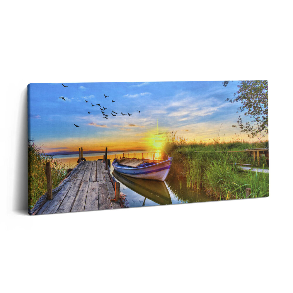 Vászonfotó 100x50 Tóra néző kilátás és naplemente