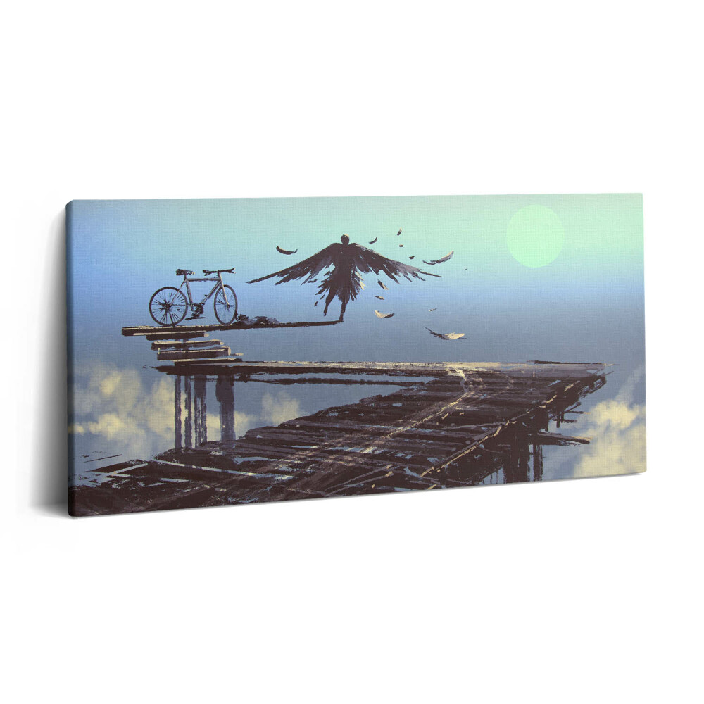 Vászonfotó 100x50 Illusztráció egy angyalról és egy kerékpárról