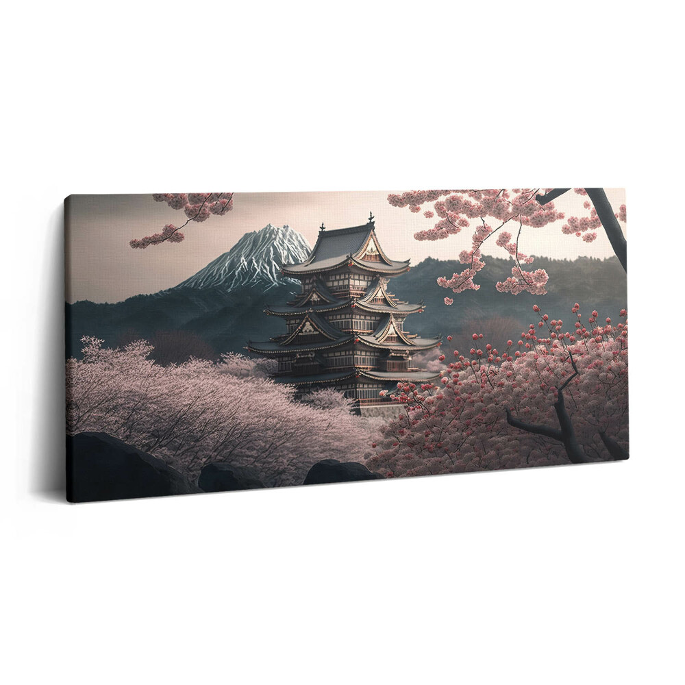 Vászonfotó 100x50 Ázsiai torony és cseresznyevirágok