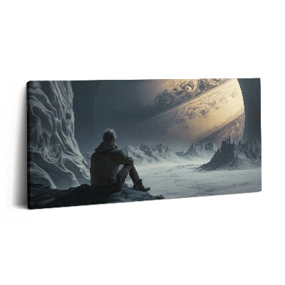 Vászonfotó 100x50 Ember az űrben és a bolygón