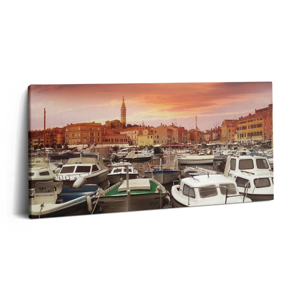 Vászonfotó 100x50 Móló hajókkal Horvátországban