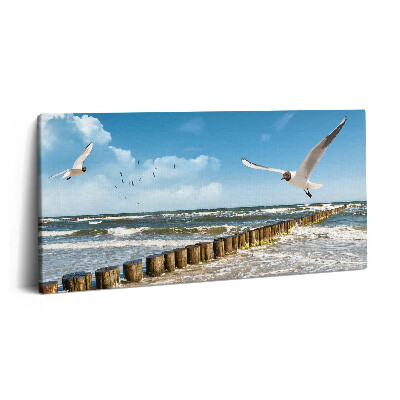 Vászonkép nyomtatás 120x60 Madár a tengerparton