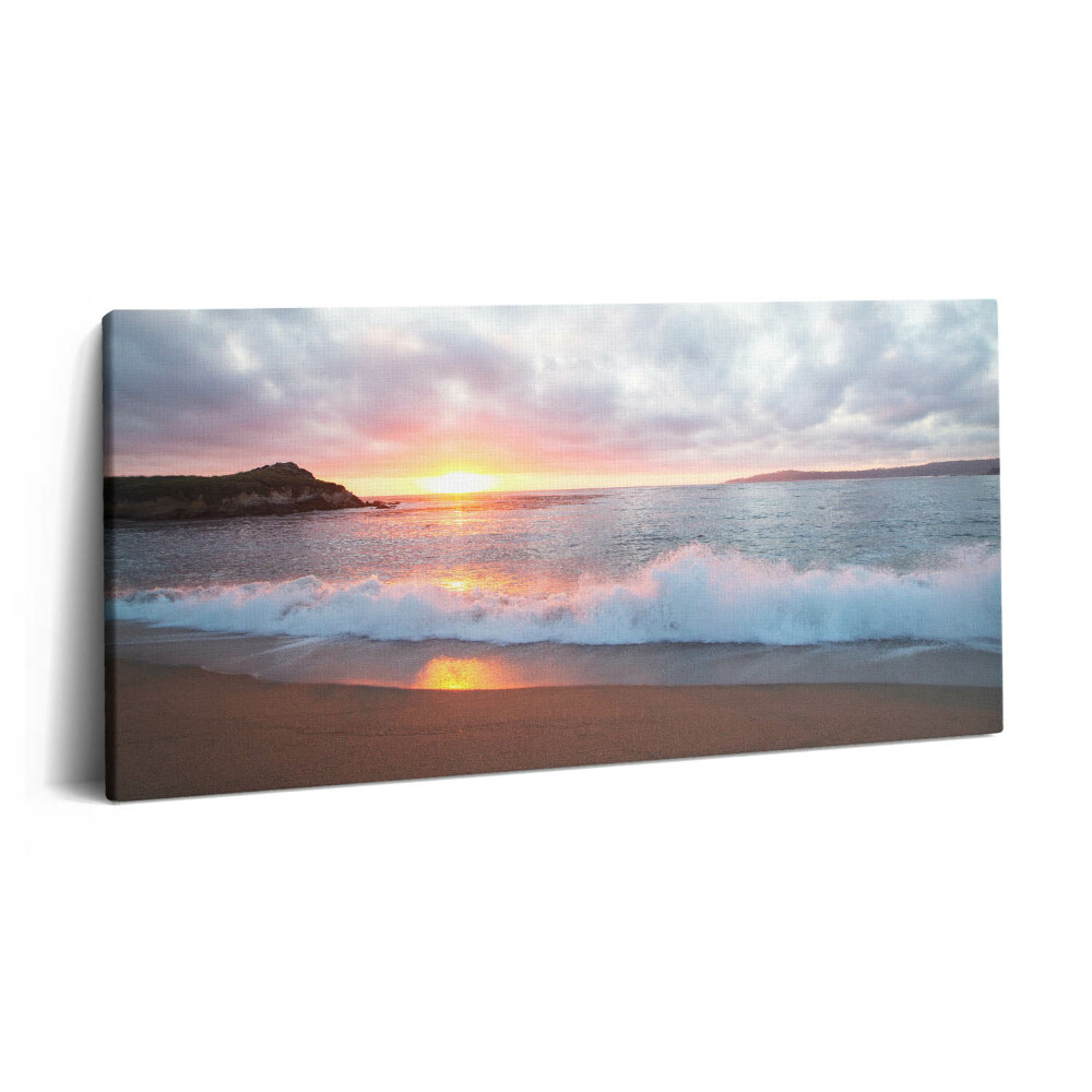 Vászonkép nyomtatás 120x60 Tengeri strand és naplemente