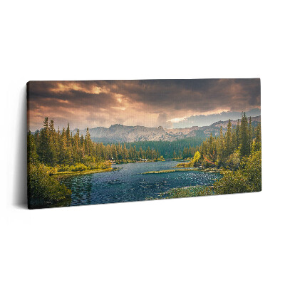 Vászonkép nyomtatás 120x60 Erdei táj hegyek és tó