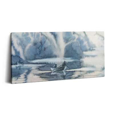 Vászonkép nyomtatás 120x60 Téli tó és csónak