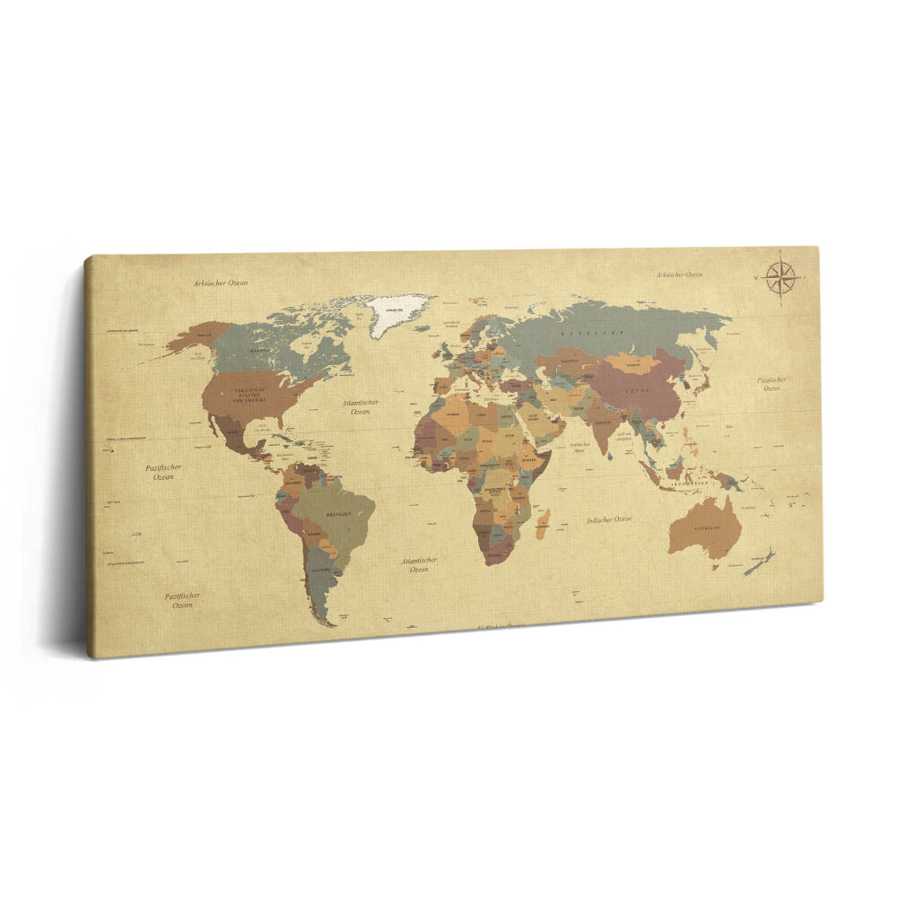 Vászonkép nyomtatás 120x60 Világtérkép vintage stílusban