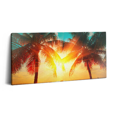 Vászonkép nyomtatás 120x60 Nyaralási kilátás - pálmafák naplementében