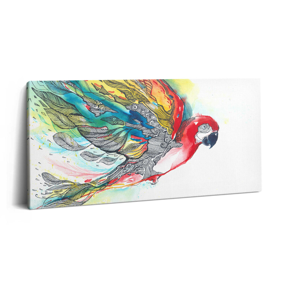 Vászonkép nyomtatás 120x60 Akvarell színes papagáj repülés közben