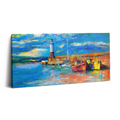 Vászonkép nyomtatás 120x60 Világítótorony és hajók