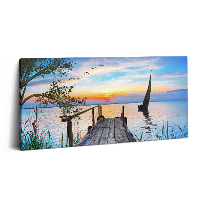 Vászonkép nyomtatás 120x60 Tavas tájkép csónakkal