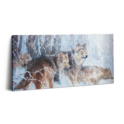 Vászonkép nyomtatás 120x60 Farkasok rajza az erdőben