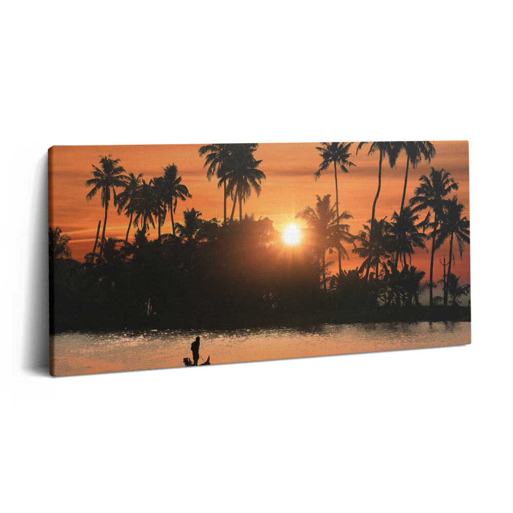 Vászonkép nyomtatás 120x60 Naplemente és pálmafák nyaralás közben