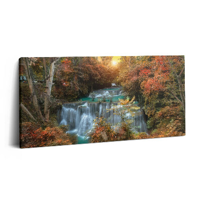 Vászonkép nyomtatás 120x60 Naplemente egy vízesés felett