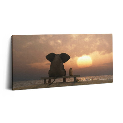 Vászonkép nyomtatás 120x60 Állatok és naplemente